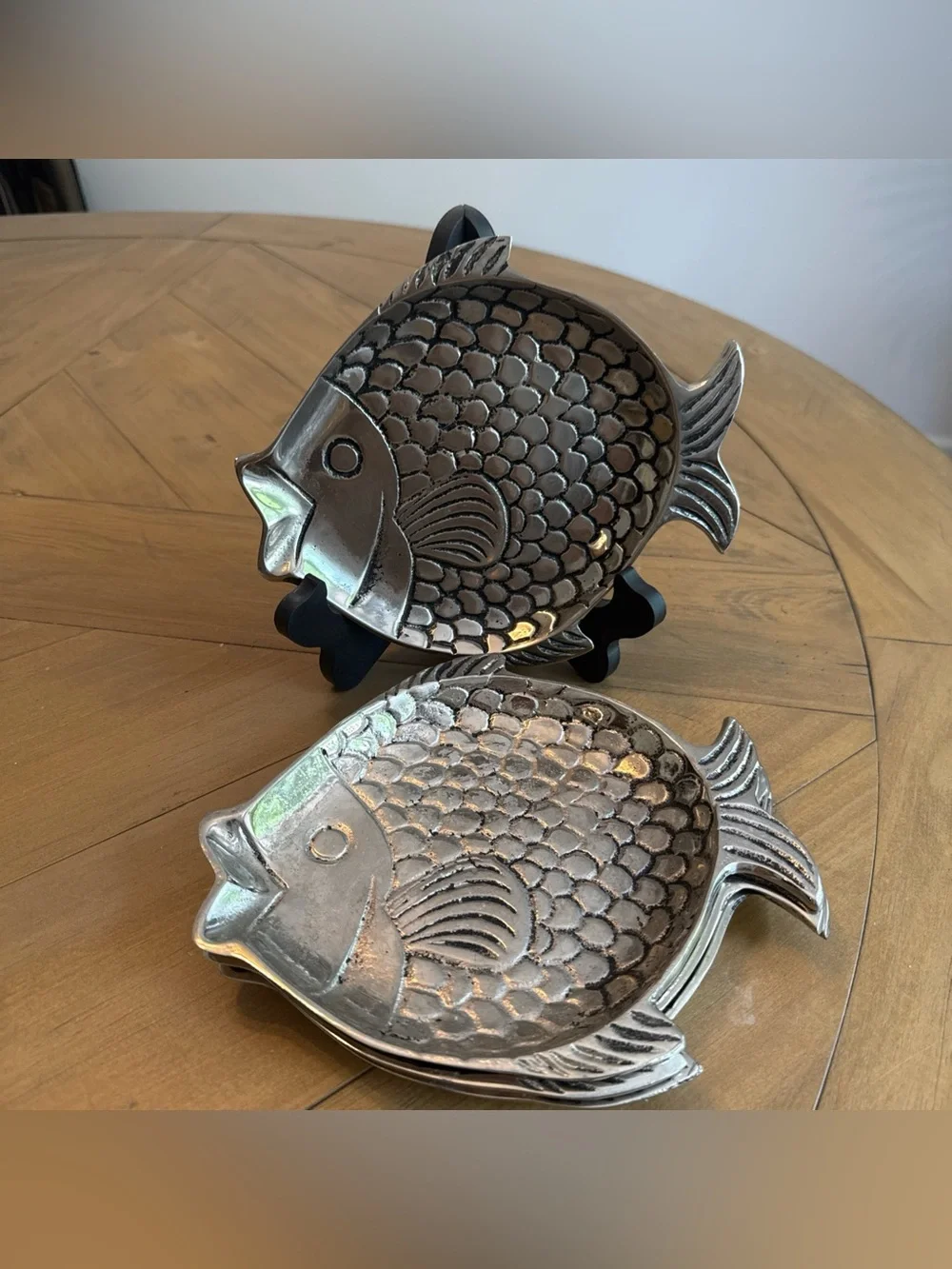 Vintage Pottery Barn Aluminum Fishy Snack Plates